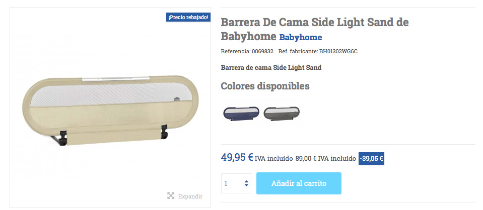 Barrera De Cama Side Light Sand de Babyhome